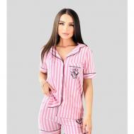 Пижама , шорты, рубашка, короткий рукав, карманы, пояс на резинке, размер 48/, розовый Sebo