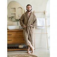 Халат , длинный рукав, карманы, банный халат, пояс/ремень, размер 50/52, коричневый Safia Home
