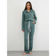 Пижама , рубашка, брюки, длинный рукав, карманы, пояс на резинке, трикотажная, размер M(170-176), зеленый Ihomewear