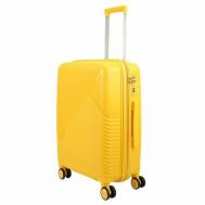 Умный чемодан  Light 2508002, полипропилен, водонепроницаемый, рифленая поверхность, увеличение объема, ребра жесткости, опорные ножки на боковой стенке, 60 л, размер M, желтый Impreza