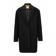 Пальто  , демисезон/зима, шерсть, силуэт прямой, средней длины, размер 42, черный BOSS