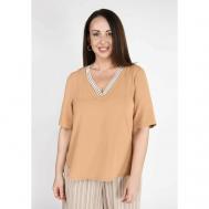 Блуза , повседневный стиль, короткий рукав, в полоску, размер 48, бежевый Sarah Morenberg