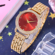Наручные часы Наручные женские кварцевые часы  со сверкающими камнями, красный, золотой Denvosi