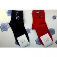 Женские носки  средние, на Новый год, размер 36-41, красный, черный NARIS