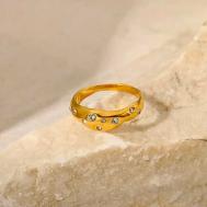 Кольцо, циркон, размер 18, золотой, белый SORONA JEWELRY