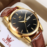 Наручные часы Часы мужские наручные кварцевые с кожаным ремешком, водостойкие  /черные/, черный OLEVS