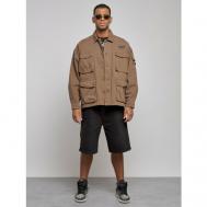 Джинсовая куртка  демисезонная, силуэт свободный, карманы, манжеты, размер 56, коричневый MTFORCE