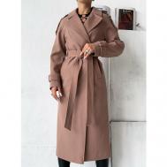 Пальто  демисезонное, шерсть, оверсайз, удлиненное, размер 44, бежевый Weshalka