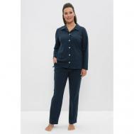 Пижама , рубашка, брюки, длинный рукав, карманы, размер 54, синий CLEO