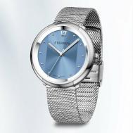 Наручные часы  Наручные кварцевые часы L’TERRIAS стальной корпус на браслете миланское плетение с фактурой "Wild", серебряный, голубой L'TERRIAS