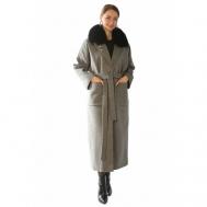 Пальто-халат  зимнее, шерсть, силуэт прямой, удлиненное, размер 46, серый Punky Klan