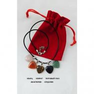 Набор 5 кулонов сердце, камень / Подвеска сердце / Кулон женский натуральный камень Китай