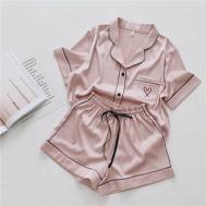 Пижама , рубашка, шорты, короткий рукав, пояс на резинке, карманы, размер 42, розовый Hera studio