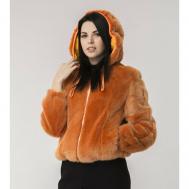 Куртка , норка, укороченная, силуэт прямой, карманы, капюшон, размер 42, оранжевый Mala Mati