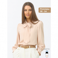 Блуза  , нарядный стиль, полуприлегающий силуэт, длинный рукав, однотонная, размер 46, бежевый Cosagach