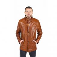 Кожаная куртка  демисезонная, силуэт полуприлегающий, ветрозащитная, карманы, воздухопроницаемая, размер 50, коричневый VALENTINI