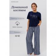 Комплект , брюки, футболка, короткий рукав, пояс на резинке, трикотажная, размер 52, синий Modellini