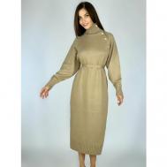 Платье-свитер хлопок, вискоза, полуприлегающее, миди, вязаное, утепленное, размер 42/50, коричневый TOPBOUTIQUE