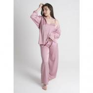 Пижама , топ, рубашка, брюки, длинный рукав, размер M, черный, розовый AVStyle