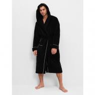 Халат , длинный рукав, банный халат, трикотажная, капюшон, размер M, черный Luisa Moretti