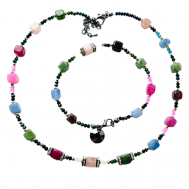 Комплект бижутерии Color talisman: колье, браслет, кристаллы Preciosa, турмалин, размер браслета 21 см, размер колье/цепочки 42 см, синий, зеленый My Lollipop