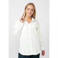 Блуза  , прямой силуэт, длинный рукав, однотонная, размер 52, белый MIO IMPERATRICE