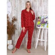Пижама , лонгслив, брюки, короткий рукав, размер 46, красный Jearlider