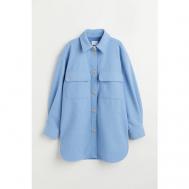 куртка-рубашка   демисезонная, средней длины, оверсайз, подкладка, карманы, манжеты, размер XS, синий, голубой H&M
