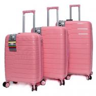 Умный чемодан  Shift Latte, 3 шт., полипропилен, водонепроницаемый, опорные ножки на боковой стенке, рифленая поверхность, увеличение объема, 104 л, размер L, розовый Impreza