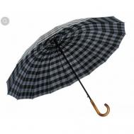 Зонт-трость , автомат, деревянная ручка, система «антиветер», чехол в комплекте, черный, серый SPONSA