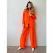 Костюм, жакет и брюки, классический стиль, прямой силуэт, пояс на резинке, подкладка, размер 44, оранжевый Matreshka