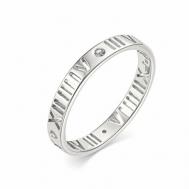 Кольцо обручальное  00366 серебро, 925 проба, родирование, фианит, размер 18, серебряный BASSCO