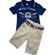 Комплект одежды , футболка и шорты, повседневный стиль, размер 110, синий, бежевый Sani
