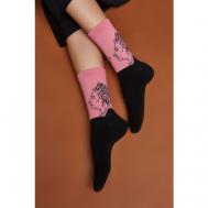 Женские носки  высокие, размер 35/41, черный, розовый Красная Жара