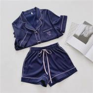Пижама , рубашка, шорты, короткий рукав, пояс на резинке, карманы, размер 44, синий Hera studio