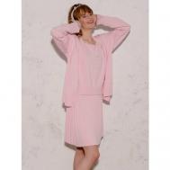 Костюм-тройка, кардиган и юбка, классический стиль, свободный силуэт, трикотажный, размер S/M, розовый ManGalilea