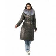 куртка   зимняя, удлиненная, капюшон, пояс/ремень, для беременных, размер 66, бежевый Prima Woman