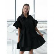 Платье-рубашка , хлопок, повседневное, трапециевидный силуэт, мини, размер XL, черный AnyMalls