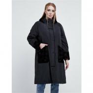 Пальто-кокон   демисезонное, силуэт прямой, средней длины, размер 66, черный Riches