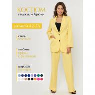 Костюм , жакет и брюки, классический стиль, оверсайз, трикотажный, размер 56, желтый TwinTrend