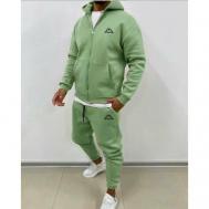 Костюм , толстовка и брюки, свободный силуэт, капюшон, размер 52, зеленый Без бренда