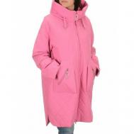 куртка  демисезонная, средней длины, силуэт свободный, подкладка, карманы, капюшон, стеганая, ветрозащитная, влагоотводящая, размер 58, розовый Не определен