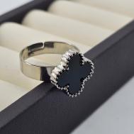 Славянский оберег, кольцо помолвочное  кольцо, бижутерный сплав, золочение, искусственный камень, подарочная упаковка, ручная работа, безразмерное, черный, серебряный ROYAL JASMINE