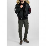 куртка  MA-1 Hooded Arctic, демисезон/зима, силуэт прямой, капюшон, карманы, отделка мехом, манжеты, размер L, черный Alpha Industries