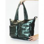 Сумка  шоппер  классическая, вмещает А4, внутренний карман, регулируемый ремень, зеленый BagSTORY