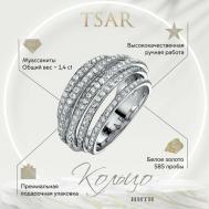 Кольцо помолвочное , белое золото, 585 проба, родирование, муассанит, размер 17 Tsar