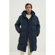 Пальто  зимнее, силуэт прямой, карманы, капюшон, утепленное, размер S, синий Finn Flare