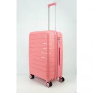 Умный чемодан , полипропилен, рифленая поверхность, опорные ножки на боковой стенке, водонепроницаемый, увеличение объема, ребра жесткости, 55 л, размер M, розовый Impreza