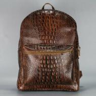 Рюкзак  127000007, натуральная кожа, фактура под рептилию, отделение для ноутбука, внутренний карман, коричневый Mantica