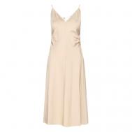 Платье , вискоза, в классическом стиле, полуприлегающее, миди, открытая спина, размер 38, бежевый Calvin Klein